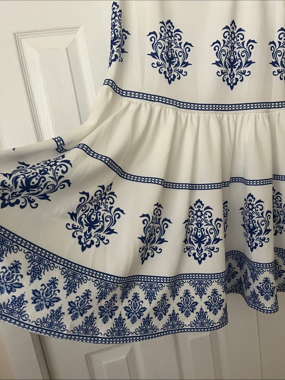 Blue & White Printed Tiered Maxi Skirt - Timeless Summer Style - Picture 3 of 3